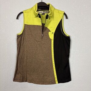 Jamie Sadock Golf Green Gray Black Sleeveless Pullover Top Size M Snap Collar